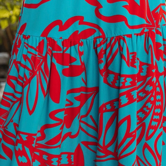SUNNY OUTSIDE PRINTED TIERED MAXI SKIRT - TEAL RED - Picture 5 of 7
